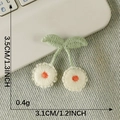 Embroidered white cherry patch with green leaves for DIY clothing and accessories - White Fruit Cherry