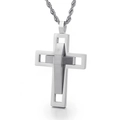 Men's hip-hop necklace with silver double-layered hollow cross pendant and rope chain - Steel Color Without Chain (KP83916-KFC) / Steel