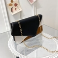 Fashionable color-block small square chain bag with black white and brown panels - Black