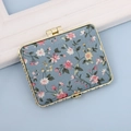 Rectangle floral mini mirror with blue fabric and gold metal frame finish - Square / Square Blue