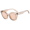 Vintage cat eye sunglasses with brown transparent frames and subtle dot details - Solid White (C03)