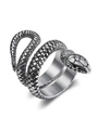 Silver stainless steel snake ring with realistic scale texture and punk style design - US 7 / Silver