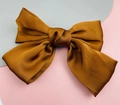 Elegant bronze gold satin bow hair clip with a smooth glossy texture and layered design - Bronze (Spring Clip)