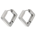 Macro shot of silver square geometric earrings with brushed stainless steel finish - Matte Rhombus / Silver