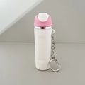 Miniature pink and white tumbler keychain holder for lipstick with silver metal clip - 03 Color Matching White