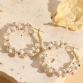 Elegant 14K gold plated hoop earrings with white pearls and sparkling cubic zirconia stones - Pearl Rhinestone Wrapped Hoop Earrings / Gold