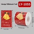 Rouleau d'autocollants de Noël rouges avec cloches dorées et texte Merry Christmas - LY-1055 (Cloche Rouge et Or)