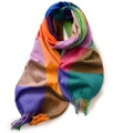 Sciarpa a quadri multicolore con nappe in caldo cashmere sintetico e blocchi di colore - 180cm / Nuovo Colorato