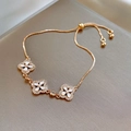 Gold plated bracelet with white clover charms and shimmering cubic zirconia stones - Gold Enamel Zircon Rhombus Flower (3#)