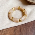 Bohemian nude marble resin stretch bracelet with golden metal spacer beads - Long Bar Resin Metal Stretch Bracelet / Bangle-Light Coffee