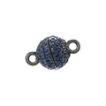Detailed close-up of a spherical magnetic jewelry clasp with micro-pave blue crystals - 6mm Gun Black Blue Zirconia