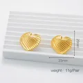 18K gold plated heart stud earrings featuring irregular 3D textured wavy surface detail - Heart Ripple / Gold