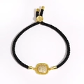 Adjustable black woven rope bracelet with gold square pendant and white cubic zirconia - Gold Square Full Pave Pendant (Style 10)