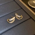 Elegant gold-plated double-layer C-shaped stud earrings with white shell and zircons - White-Alloy Style
