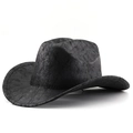 Cappello da cowboy nero classico con trama incrinata e tesa finemente cucita - Corona Piatta / Nero