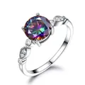 Classic 925 sterling silver ring with oval mystic topaz and sparkling side diamonds - Size 5 / Round Multicolor Gemstone Style (RUJ016MT-1)