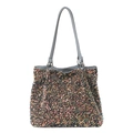 Damen Schultertasche mit bunten Pailletten und Stoffmaterial in Regenbogenfarben - Blau