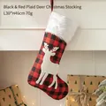 Christmas stocking featuring red black plaid and white reindeer plush for holiday decor - Black & Red Plaid Reindeer (AGWZ17-2)
