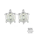 Luminous turtle stud earrings in S925 sterling silver with green glowing shells - BSE947 Luminous Sea Turtle Stud Earrings