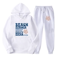 Survêtement unisexe blanc avec inscription vintage roadtrip et imprimé floral - L (XXL) / Haut Et Bas / Blanc (47)