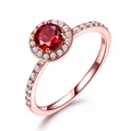 925 silver ring in rose gold finish with round red ruby and sparkling zircon accents - Size 5 / Rose Gold Ruby Style (RUJ006G-3)