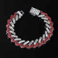 Dettaglio del bracciale cubano da 15 mm con pietre rosse e bianche incastonate - Argento (Strass Rosso)