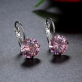 Pink zircon lever-back earrings with round bright cut stone in silver setting - Pink (Round)