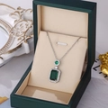 Emerald cut green gemstone pendant necklace with halo crystals and silver chain - Silver Green Zirconia