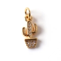 Detail of a gold-plated cactus pendant encrusted with sparkling clear zircon crystals - Potted Cactus