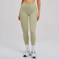 Pantalon de yoga vert sauge à taille haute avec ceinture croisée en V pour femmes - S / Bas / Vert Mousse