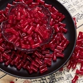 Deep red barrel-shaped glass beads for handmade jewelry and DIY bamboo style bracelets - Bright Red (Solid 6x12mm)