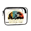 Transparent PVC makeup bag with black zipper and vintage beach print design - 081-Surfer Girl Beach
