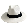 Cappello di paglia Panama bianco pieghevole con nastro nero per il sole estivo - M (56-58cm) / Bianco