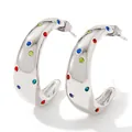 Silver stainless steel C-shaped earrings with colorful sparkling zircon inlay - Silver With Multi-Color Zirconia (PDE881)