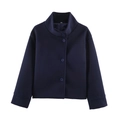 Women's dark blue wool coat featuring a stand collar and button details on white background - XS / Dark Blue