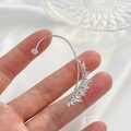 Silver crawler hook earring with marquise-cut zircon stones in a leaf-shaped design - Silver (White K 3674)