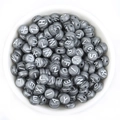Flat round gray acrylic alphabet beads with white letters for DIY jewelry making - Imitation Silver + White Text