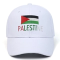 White cotton baseball cap with embroidered Palestine flag and lettering in center - Adjustable / White
