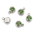 Five pieces of green birthstone charms with silver-tone metal base for DIY jewelry making - Steel Color-M (Emerald Green)