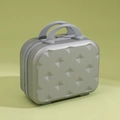 Silver grey mini suitcase cosmetic case with geometric diamond texture and dual handles - Silver Gray
