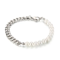 Pulsera para mujer con cadena de eslabones de plata y perlas con cierre de langosta - 200*7 / Pulsera / Color Acero (KB161958-Z)
