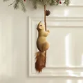 Champagne foam squirrel Christmas tree hanging ornament with natural pine cone, 45cm size - Large Climbing Pole Squirrel Pendant
