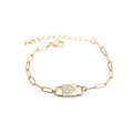 Adjustable gold paperclip link bracelet featuring a square heart pendant and zircon accents - Red Gold - Heart Lock