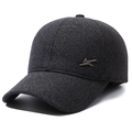 Men's dark grey winter baseball cap with ear protection and textured wool fabric - Adjustable / Gray