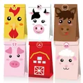 Detailed set of cartoon farm animal party gift bags with matching decorative stickers - Farm Animal Series 6 Designs 12 Bags + 18 Stickers (LB105)