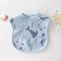 Waterproof baby bib in light blue with marine life pattern and crumb catcher pocket - Pu No-wash Abdomen - Blue Ocean / One Size