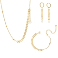 Set di gioielli dorati con foglie di grano e perle bianche, collana, orecchini e bracciale - Collezione di Gioielli con Catena a Spiga di Grano e Perle Artificiali (ZR202400861)