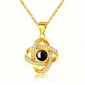 Elegant gold necklace with intertwined swirl pendant and crystal accents for women - Double Oval Gold