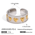 Anello aperto in acciaio argentato con tre borchie a cuore dorato e impermeabile - Misura 6 (1.67cm)