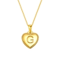 Gold stainless steel heart necklace featuring a beaded edge and embossed letter G charm - Letter G Style (S-P151-G)